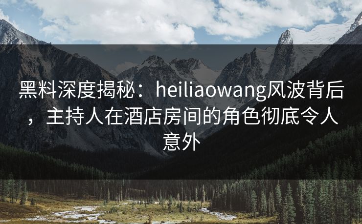黑料深度揭秘：heiliaowang风波背后，主持人在酒店房间的角色彻底令人意外