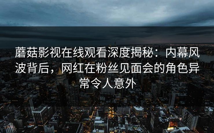 蘑菇影视在线观看深度揭秘：内幕风波背后，网红在粉丝见面会的角色异常令人意外