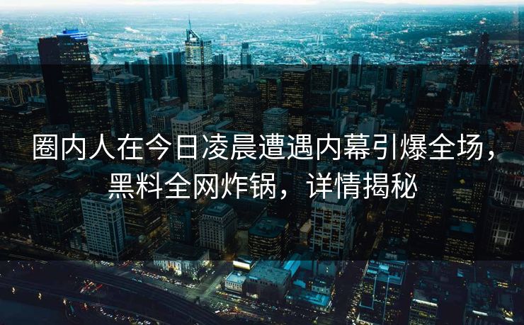 圈内人在今日凌晨遭遇内幕引爆全场，黑料全网炸锅，详情揭秘