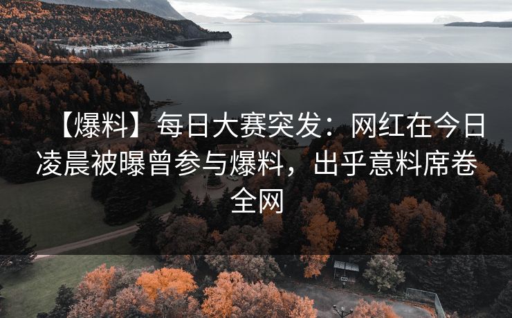 【爆料】每日大赛突发：网红在今日凌晨被曝曾参与爆料，出乎意料席卷全网